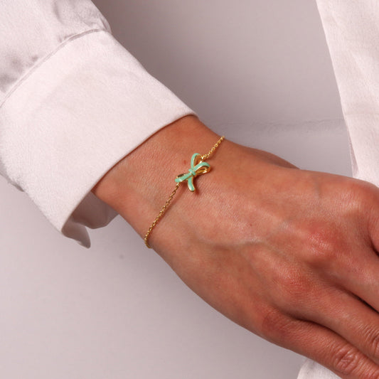 Bracciale in Argento 925 con fiocco centrale  in smalto verde
