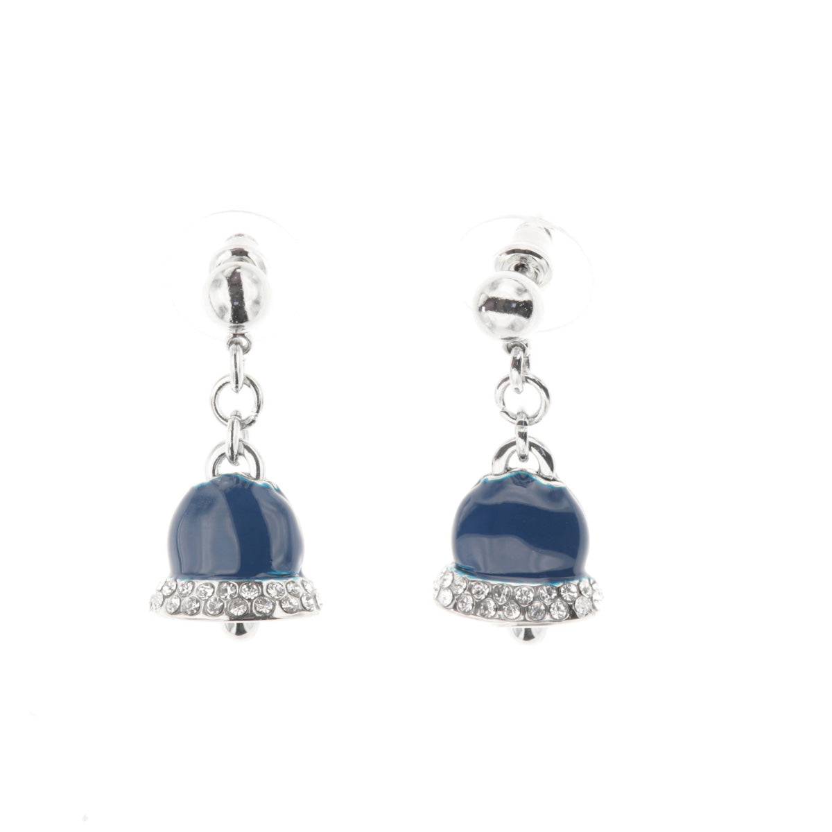 Orecchini in Metallo con campanelle portafortuna smaltate blu e cristalli bianchi