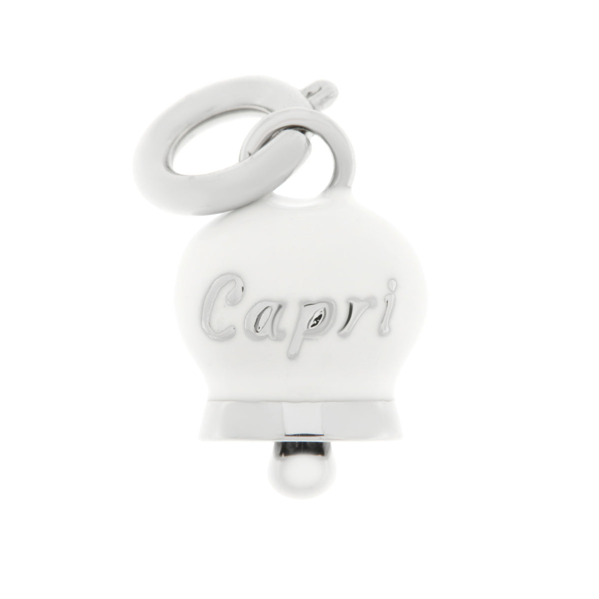 Metal pendant with white bell written Capri