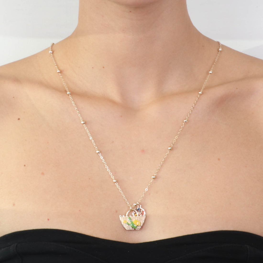 Collana in Metallo con coffa pendente da disegno fico d'india e limoni di Sicilia