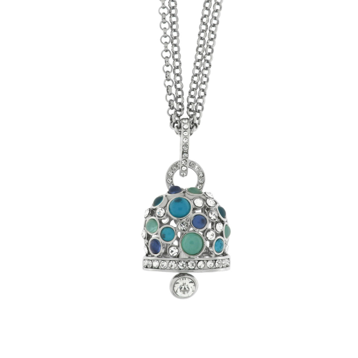Collana in Metallo campana pendente con cristalli bianchi e blu