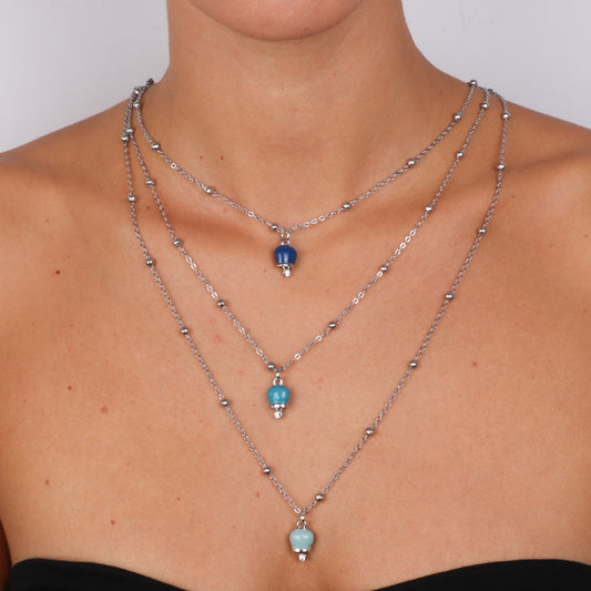Collana in Metallo a tre fili con tre campanelle pendenti nelle colorazioni dell'azzurro