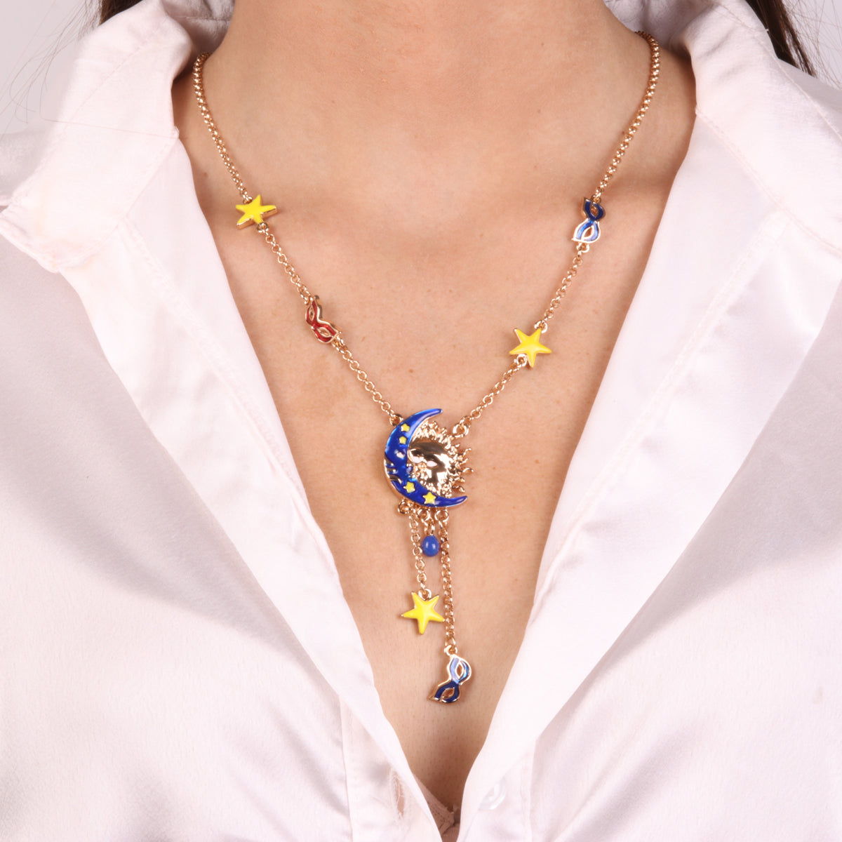 Collana in Metallo con maschere veneziane e luna con sole pendente