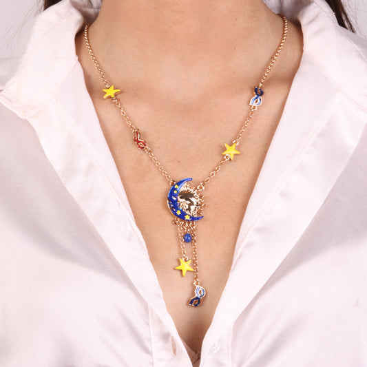 Collana in Metallo con maschere veneziane e luna con sole pendente