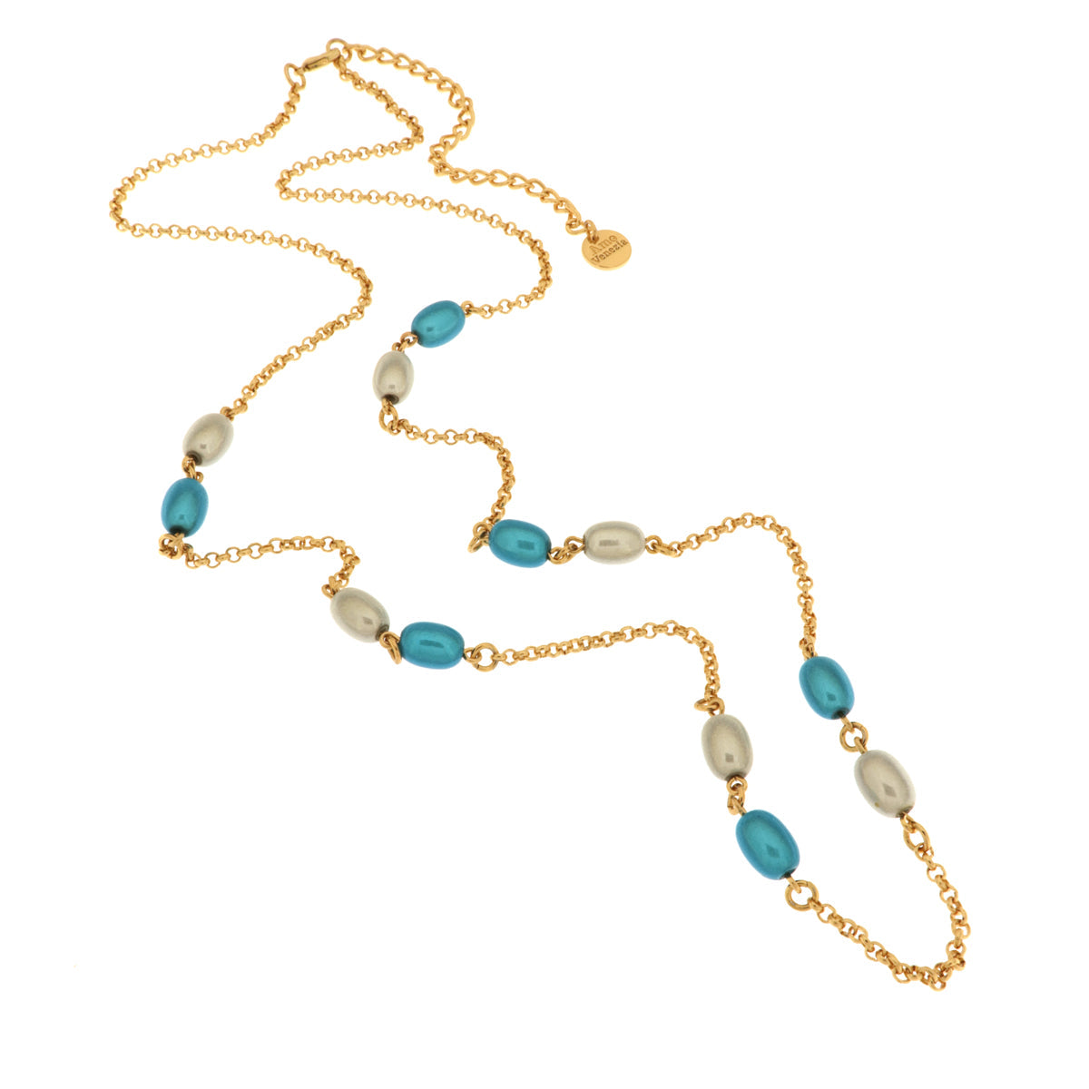 Collana in Metallo con cristalli di colore blu ispirati al vetro di Murano