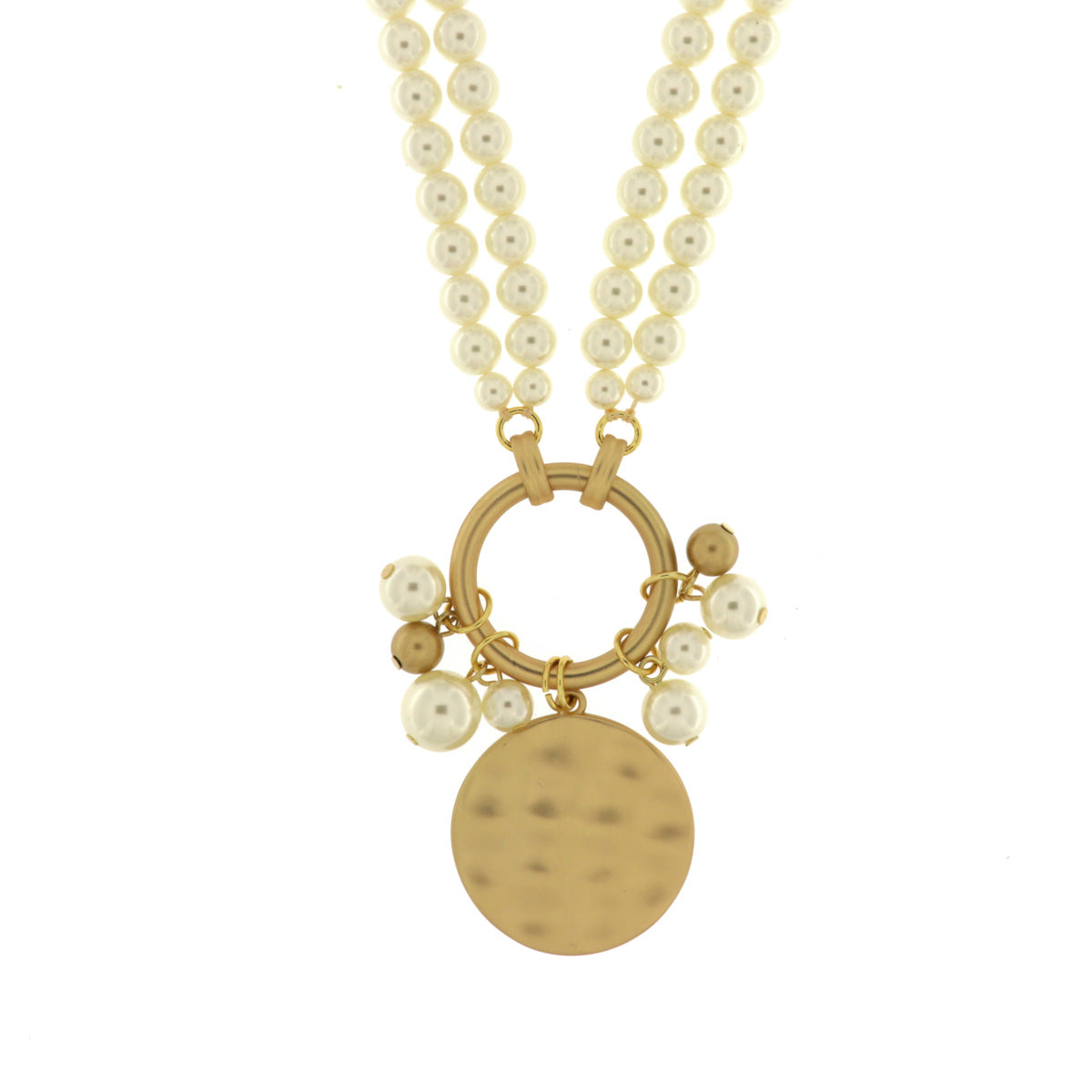 Collana in Metallo multifilo con perle e moneta satinata