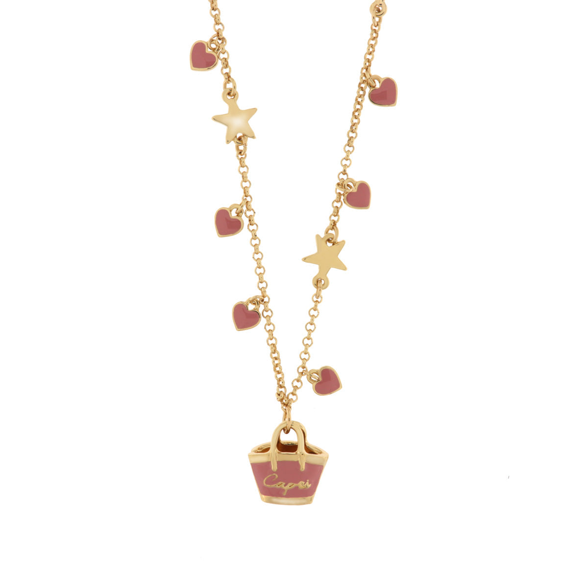 Collana in Metallo con borsa e cuori rosa