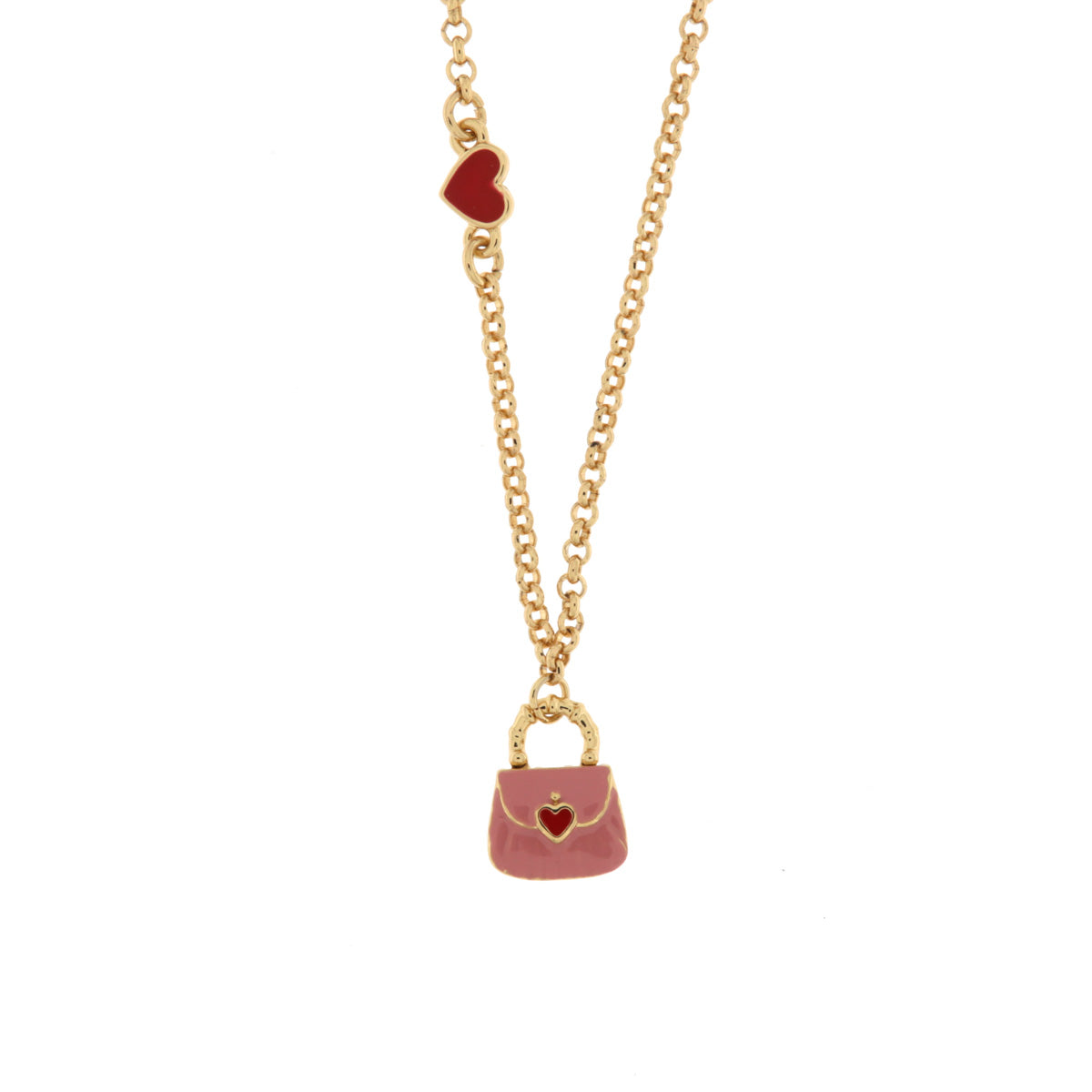 Collana in Metallo con borsa rosa e cuori rossi