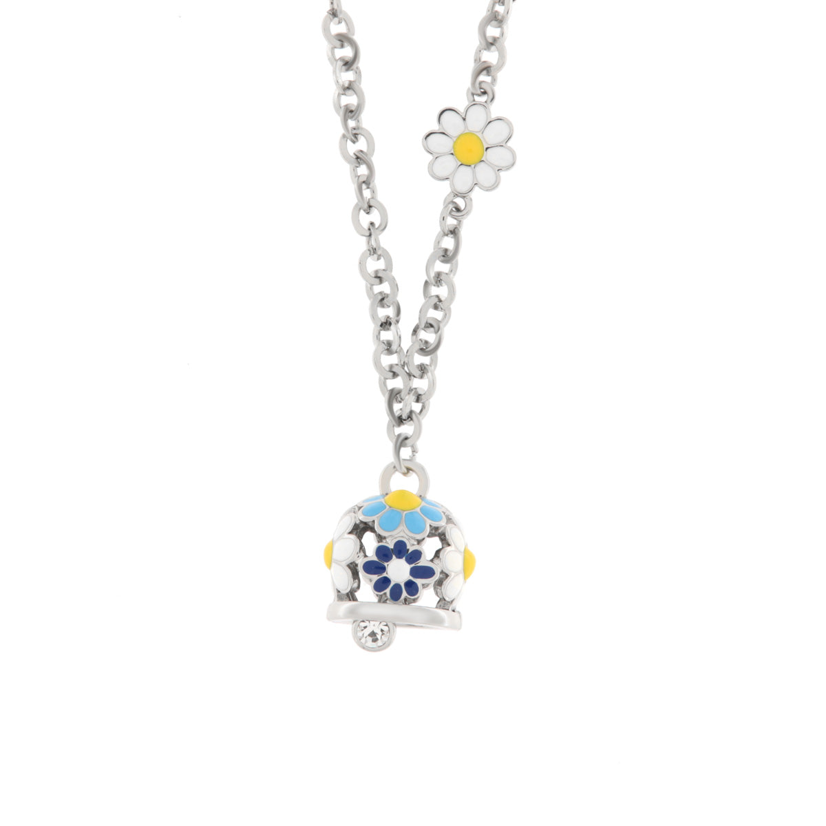 Bell metal necklace with blue flowers