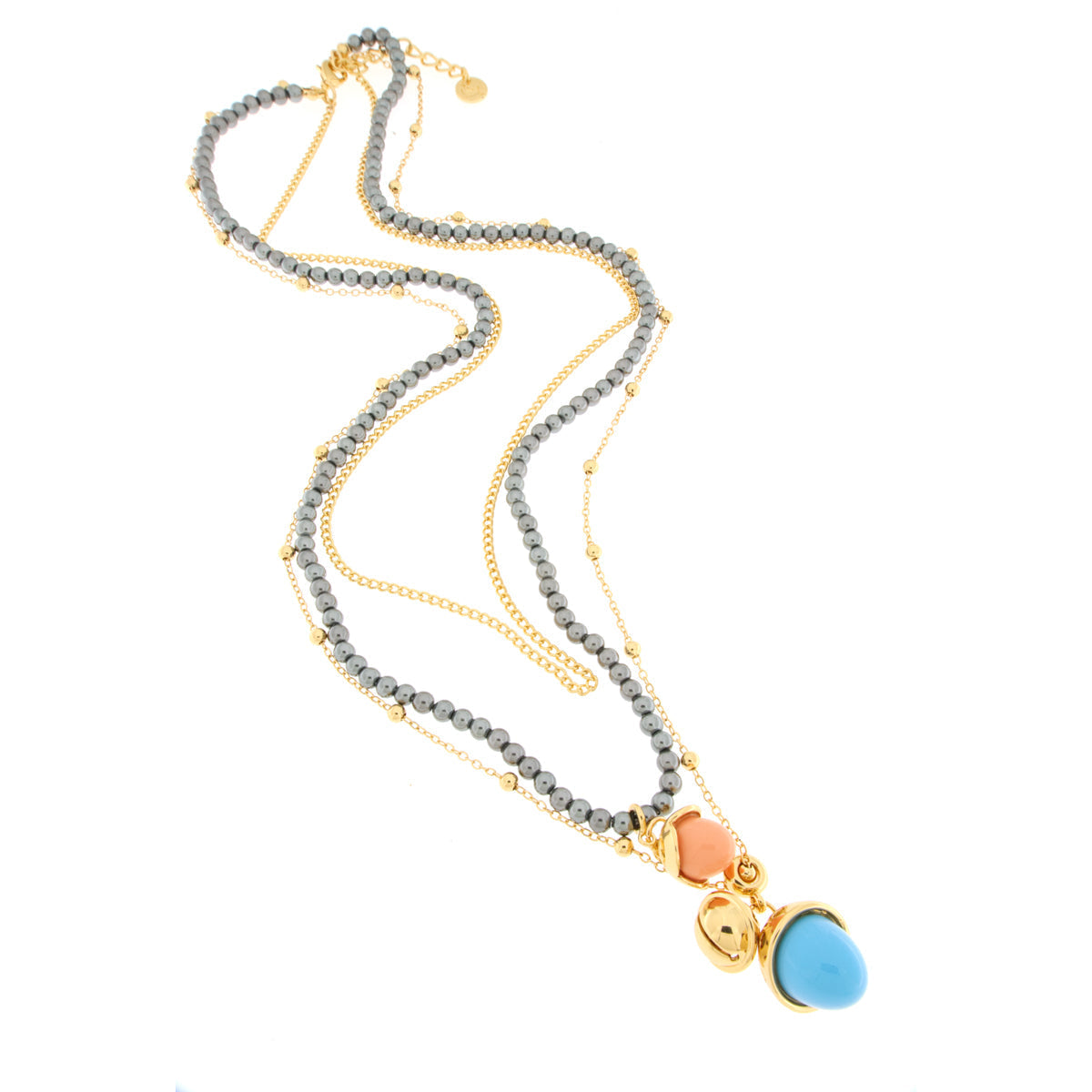 Collana in Metallo multifilo con cristalli e sonaglio pendente