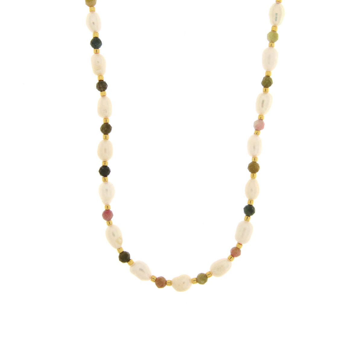 Collana in Metallo con perle e pietre naturali colorate