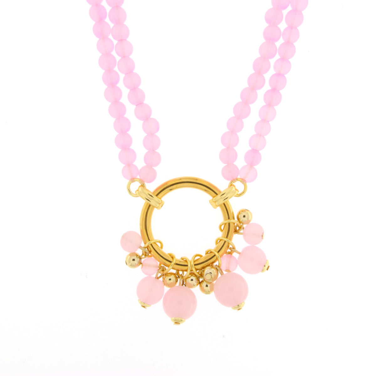 Collana in Metallo multifilo con cristalli rosa e cerchio centrale