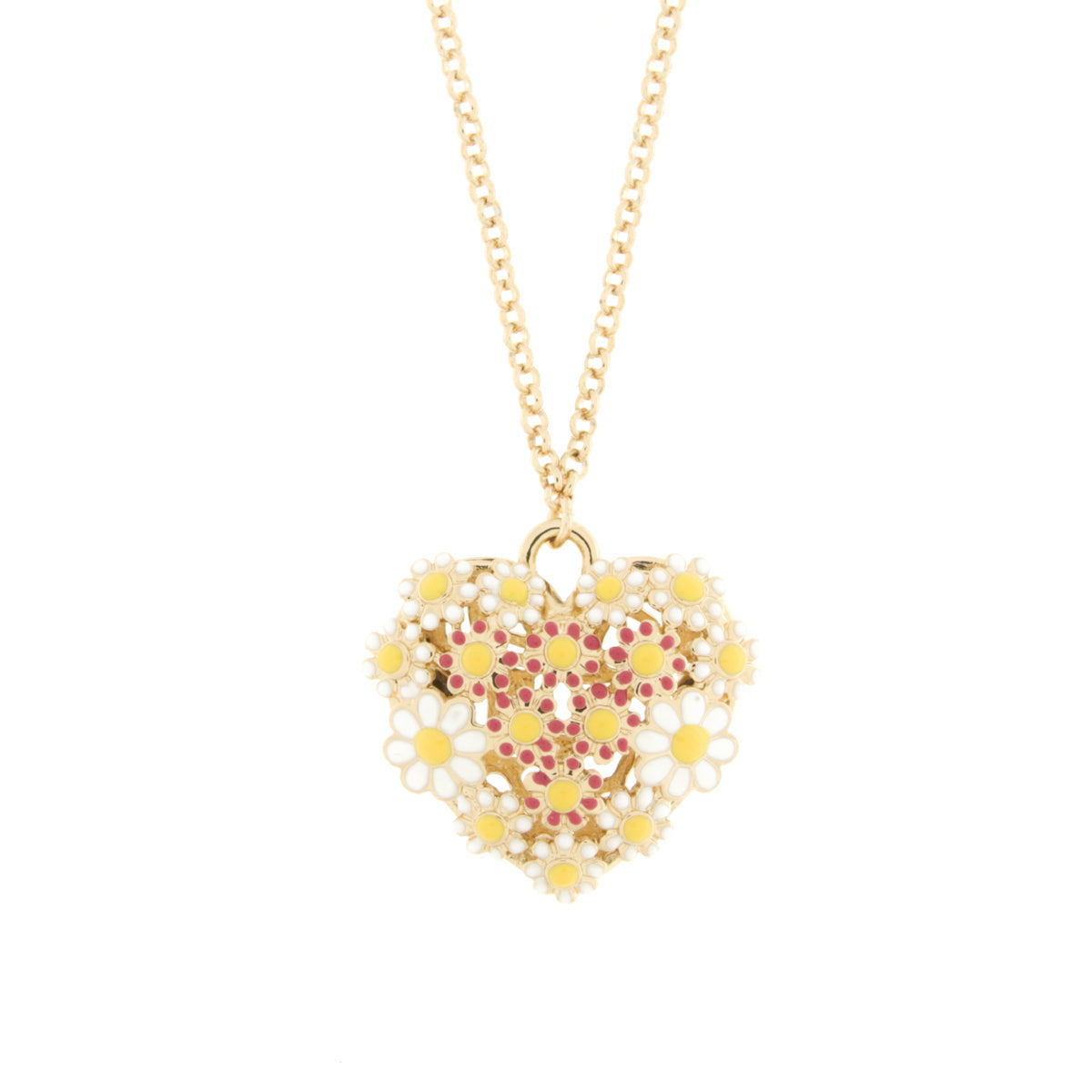 Heart metal necklace embellished with white flowers
