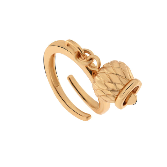Anello in Metallo con campanella portafortuna pendente, motivo ad intreccio