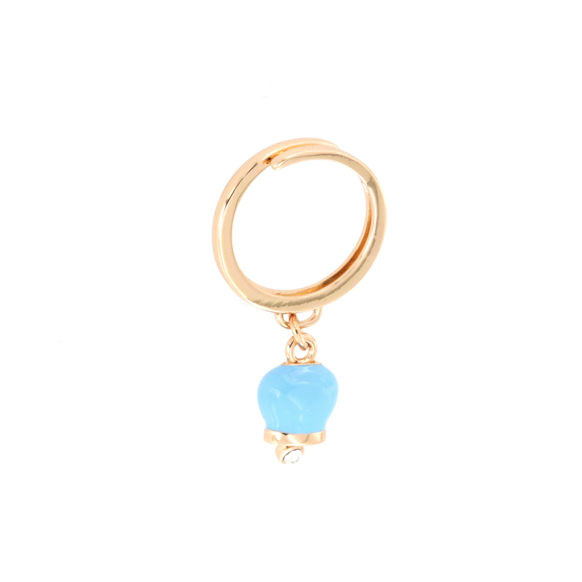 Anello in Metallo con campanella portafortuna pendente, impreziosita da smalto turchese e punto luce