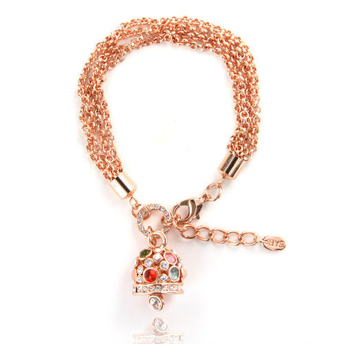 Bracciale in Metallo catena multifilo, con campana pendente impreziosita da cristalli multicolore e punti luce bianchi