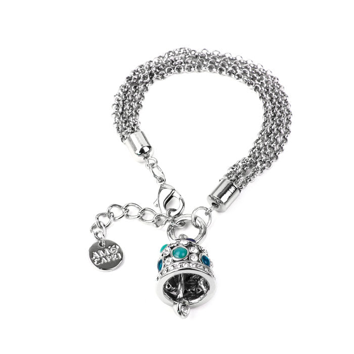 Bracciale in Metallo campana pendente con cristalli azzurri e bianchi
