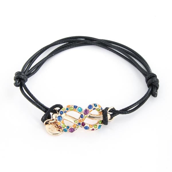 Bracciale in Metallo in caucciu, con simbolo infinito impreziosito da cristalli multicolore