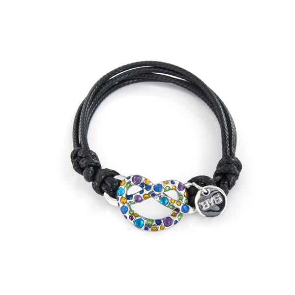 Bracciale in Metallo in caucciu, con simbolo infinito impreziosito da cristalli multicolore