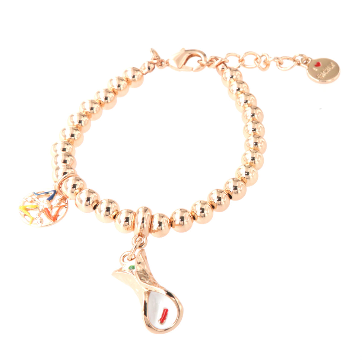 Bracciale in Metallo maglia a sfere, con cannolo siciliano pendente, impreziosito da smalti colorati