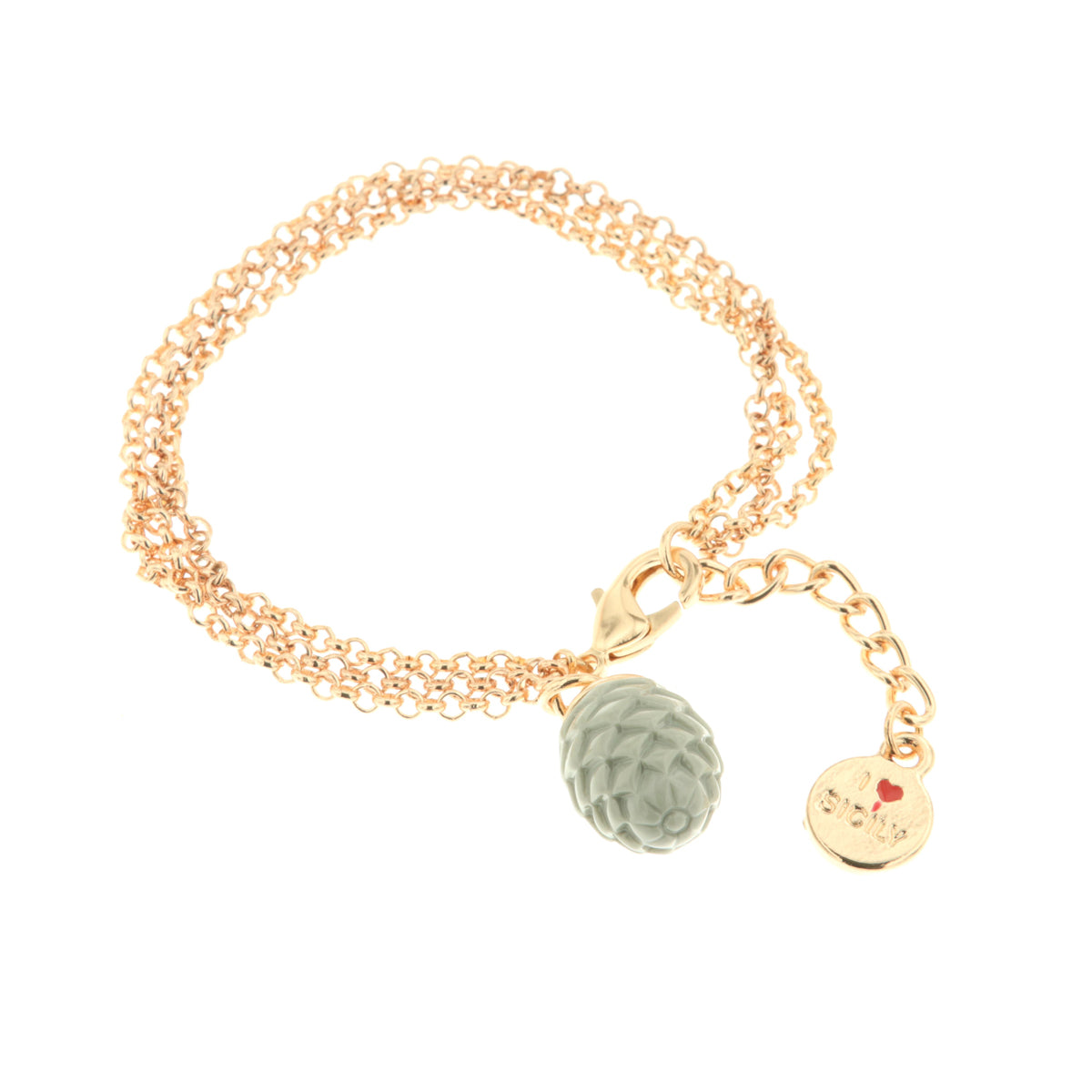 Bracciale in Metallo con pendente a forma di pigna portafortuna smaltata grigia