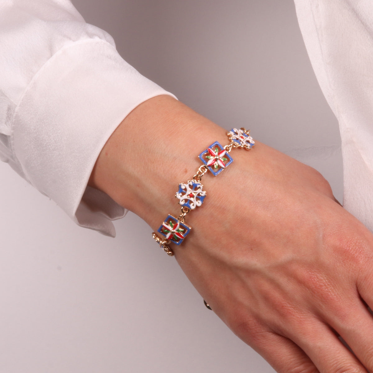 Bracciale in Metallo con maioliche colorate