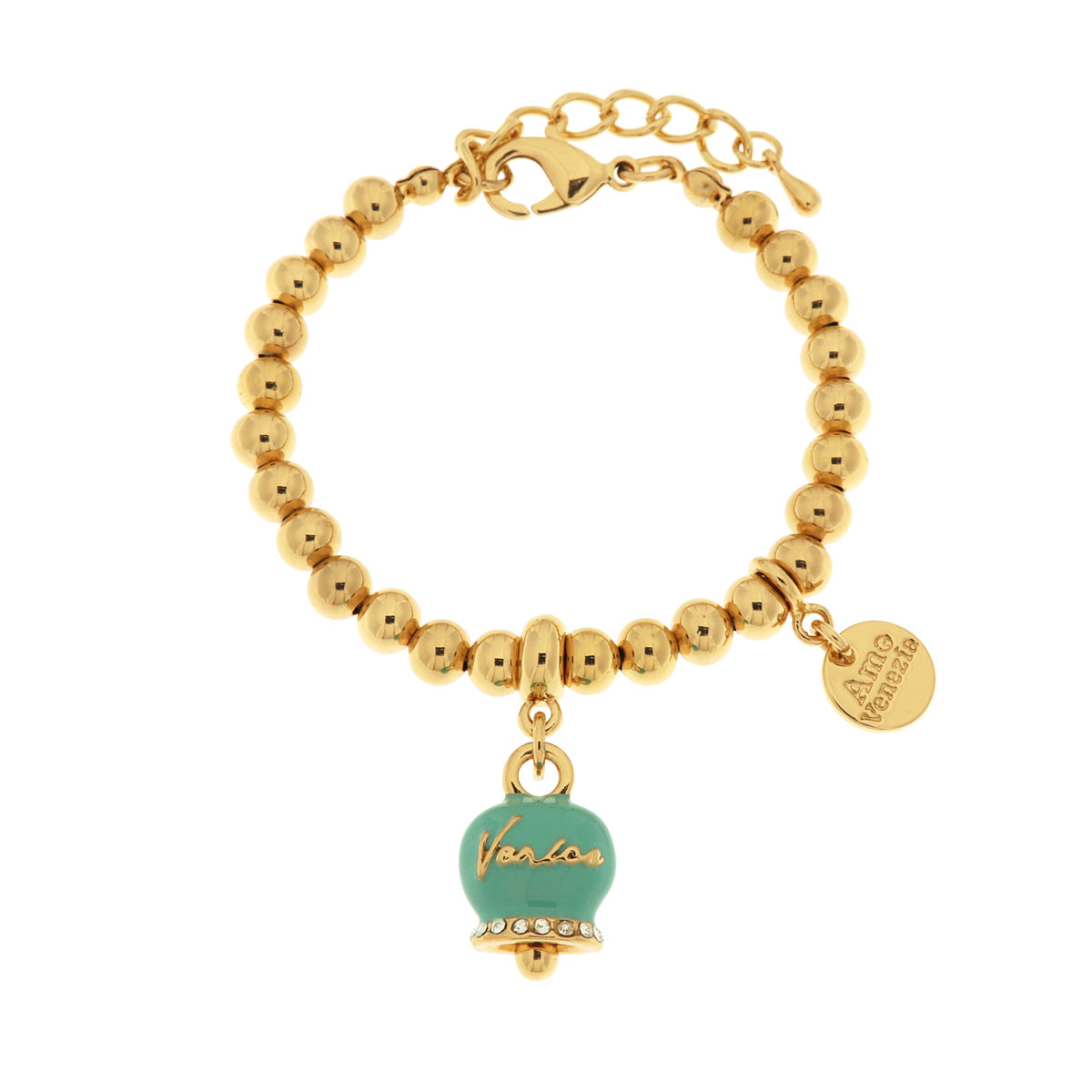 Bracciale in Metallo con campanella pendente verde