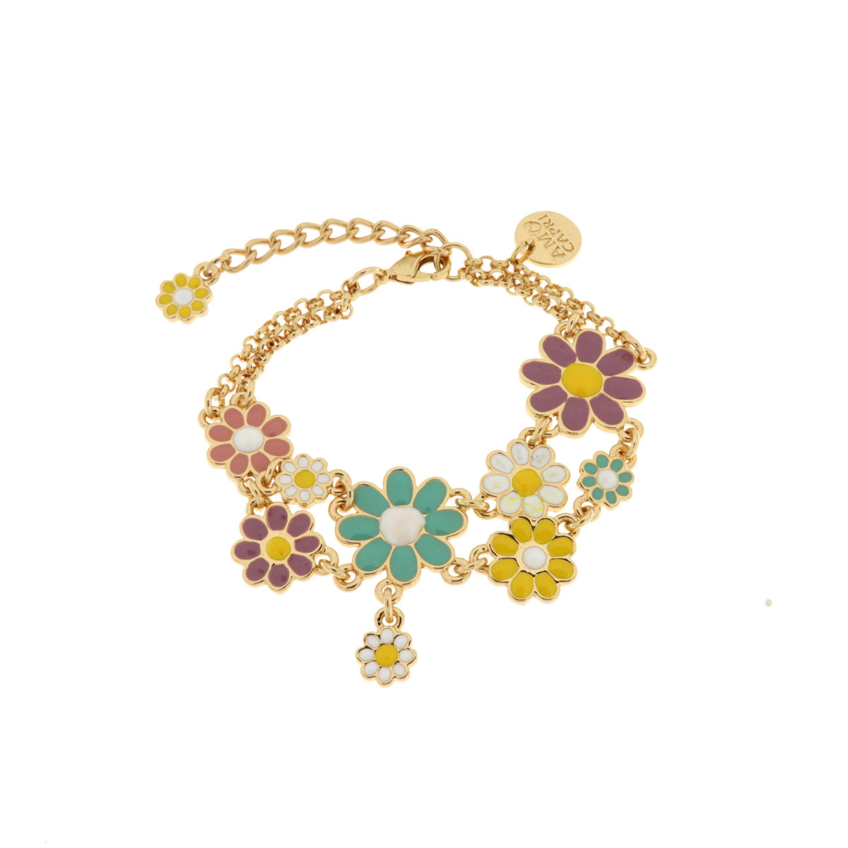Bracciale in Metallo con doppie margherite colorate