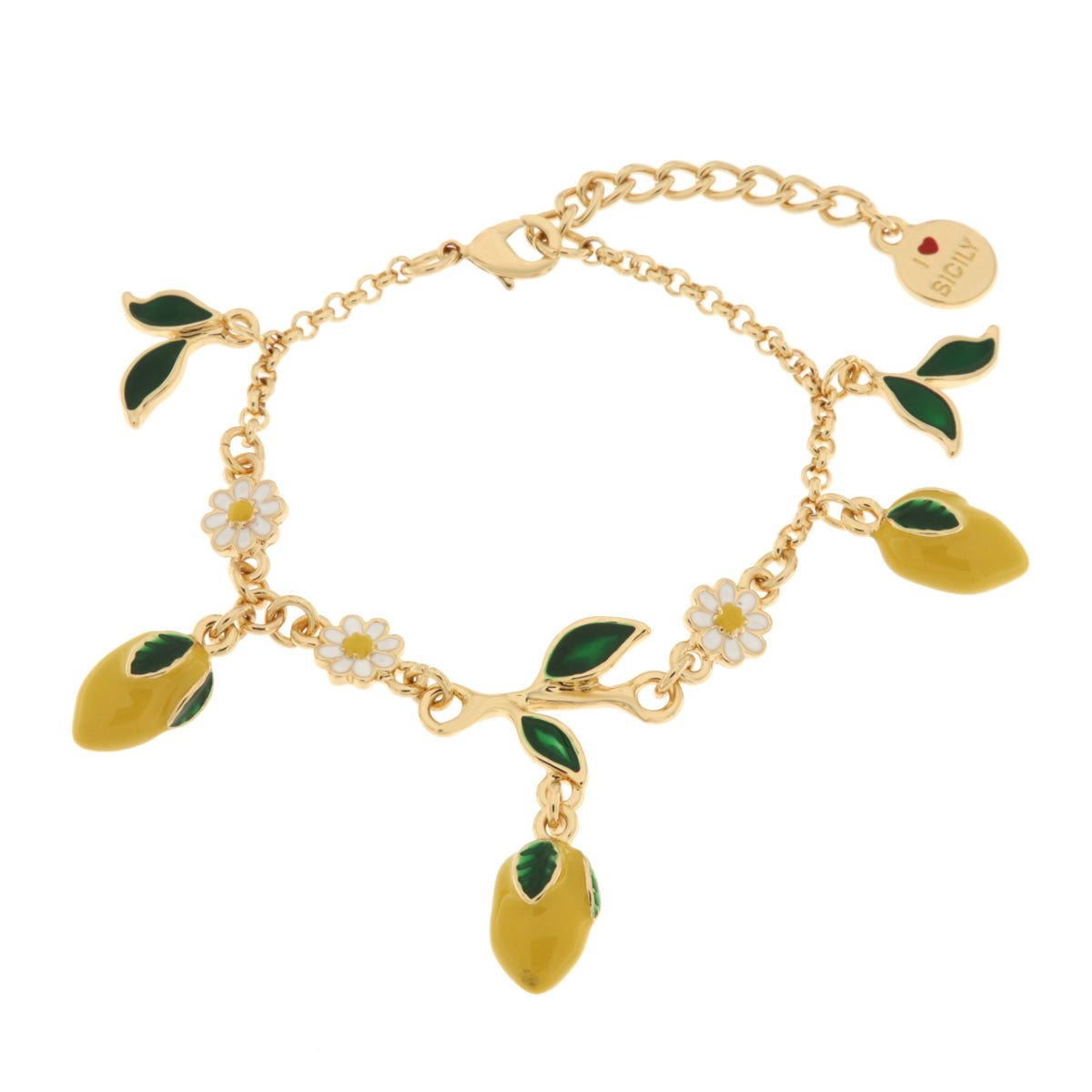Bracciale in Metallo con margherite e limone pendenti
