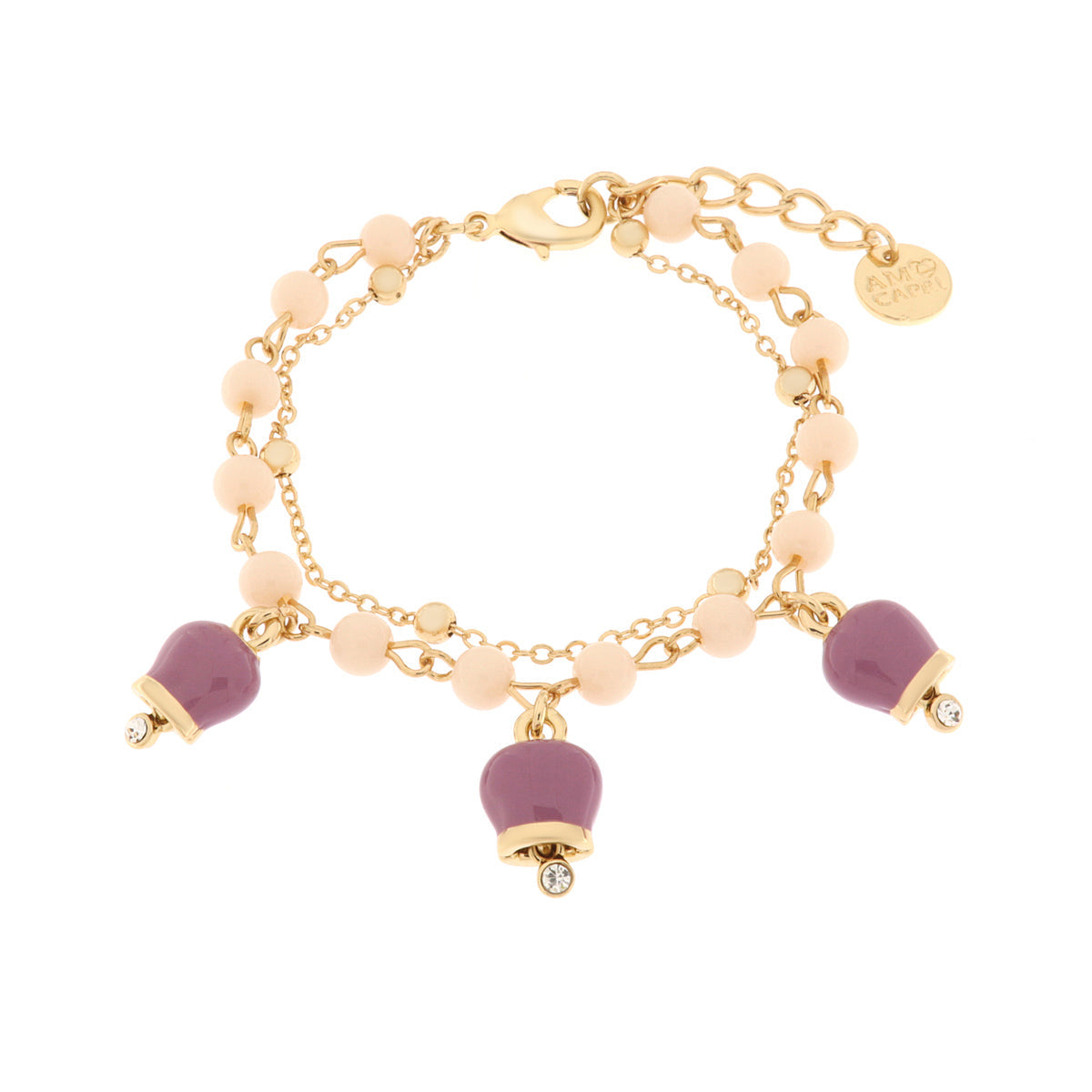 Bracciale in Metallo con campanella portafortuna pendente, impreziosita da smalto e punto luce