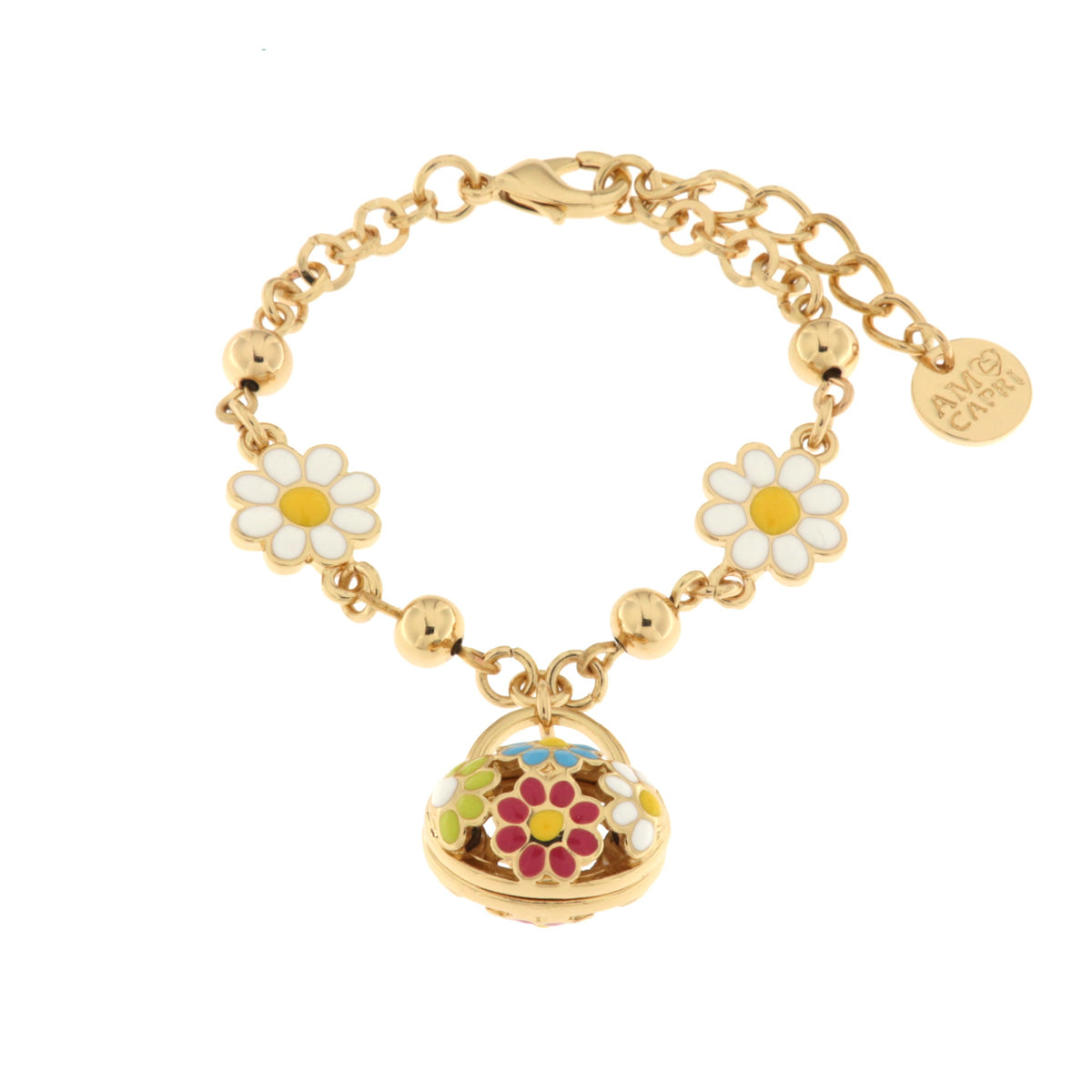 Bracciale in Metallo con borsetta impreziosita da fiori colorati
