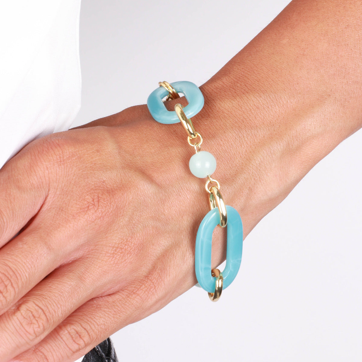 Bracciale in Metallo con catene a forma rettangolare celeste