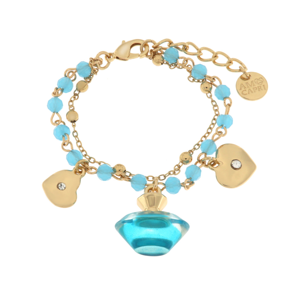 Metal bracelet with perfume and blue stones