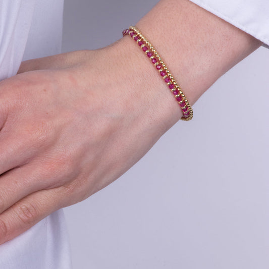 Bracciale in Metallo doppio filo con pietre rosse