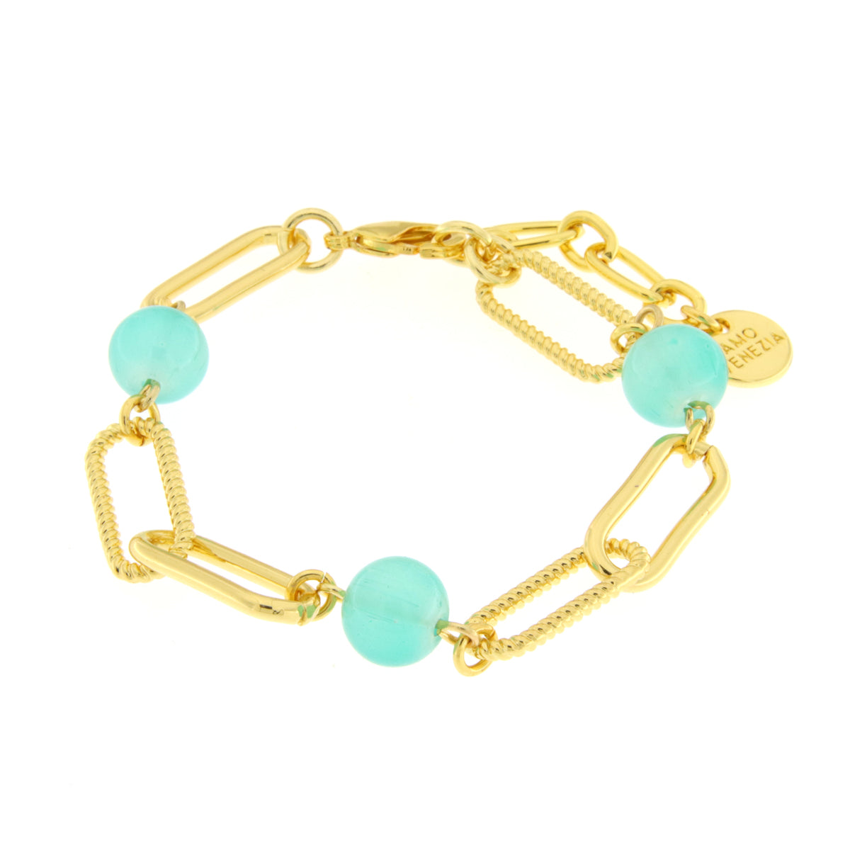 Bracciale in Metallo a catena con cristalli verdi
