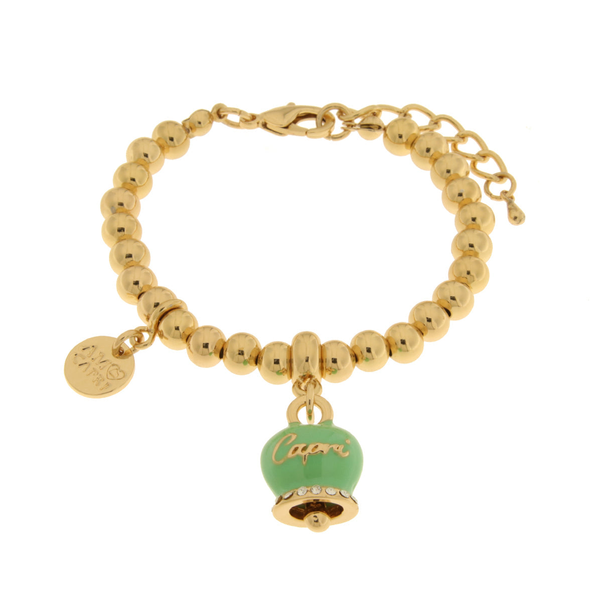 Metal bracelet with green bell written Capri