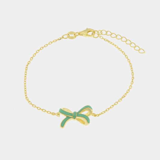 Bracciale in Argento 925 con fiocco centrale  in smalto verde