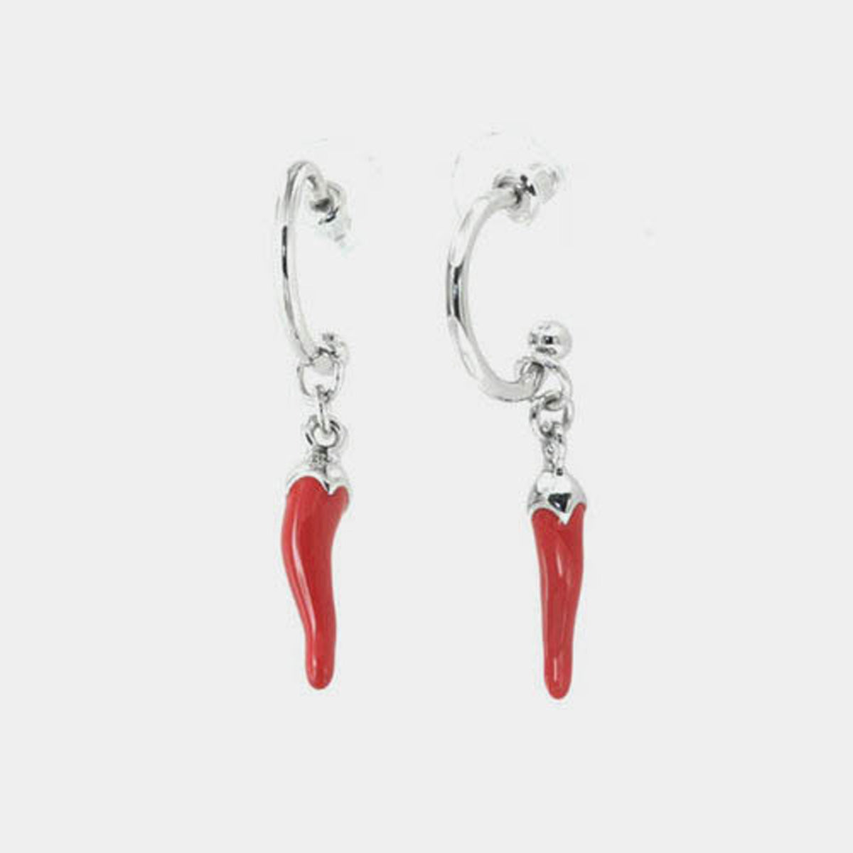 Orecchini in Metallo cerchietto con cornetto pendente in smalto rosso