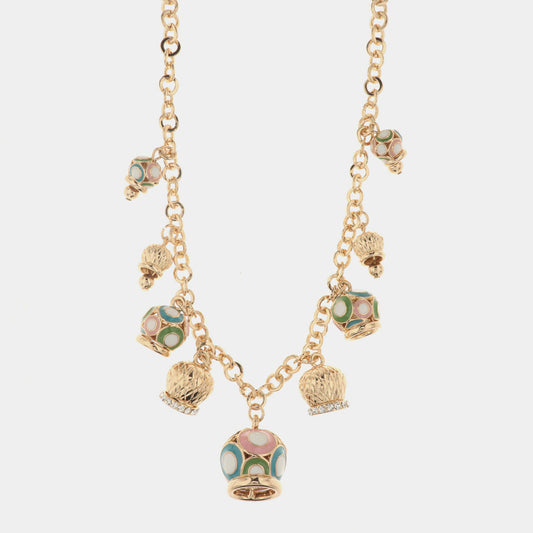 Collana in Metallo con campane pendenti colorati e cristalli bianchi