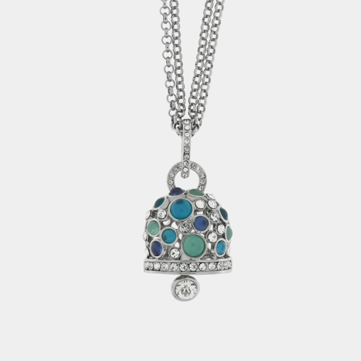 Collana in Metallo campana pendente con cristalli bianchi e blu