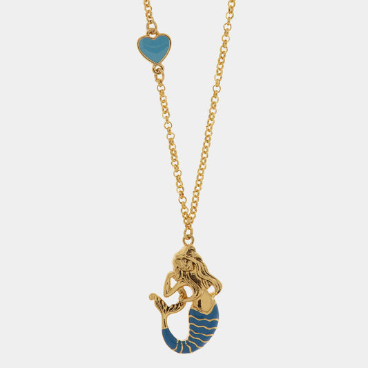 Collana in Metallo con pendente a forma di sirena partenopea e cuore azzurro
