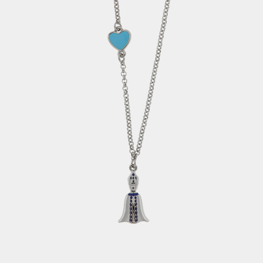 Collana in Metallo con pendente san gennaro e cuore azzurro