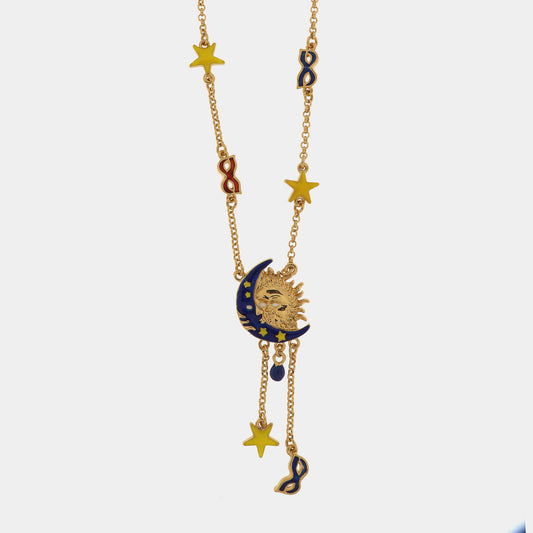 Collana in Metallo con maschere veneziane e luna con sole pendente