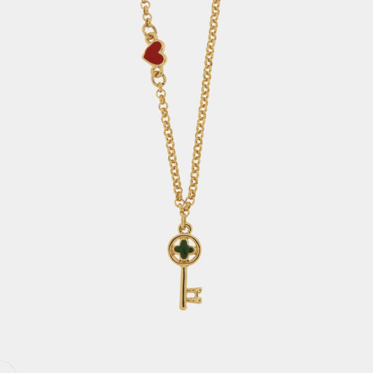 Collana in Metallo con chiave pendente in smalto verde