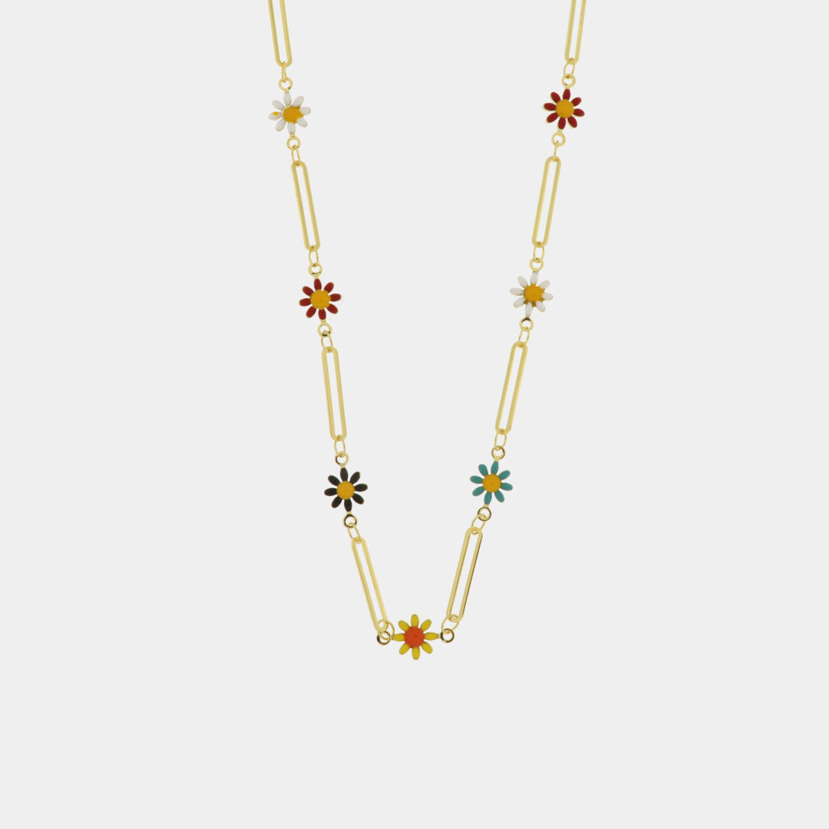 Collana in Metallo con catene e margherite colorate