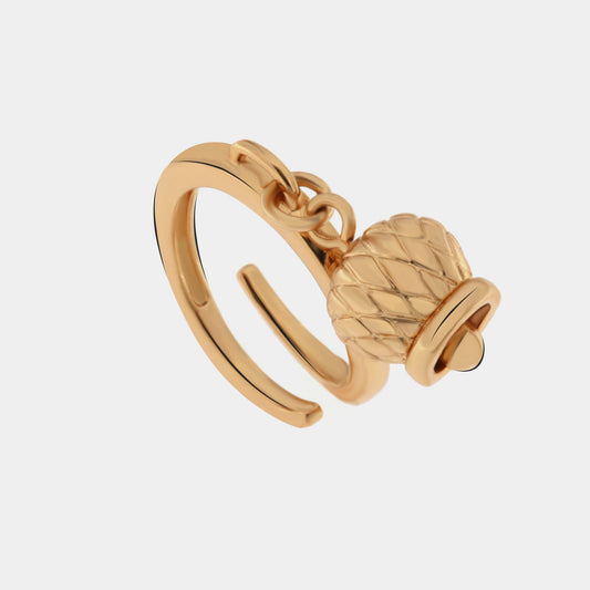 Anello in Metallo con campanella portafortuna pendente, motivo ad intreccio