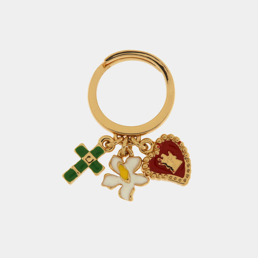 Anello in Metallo con croce, fiore e cuore sacro pendente