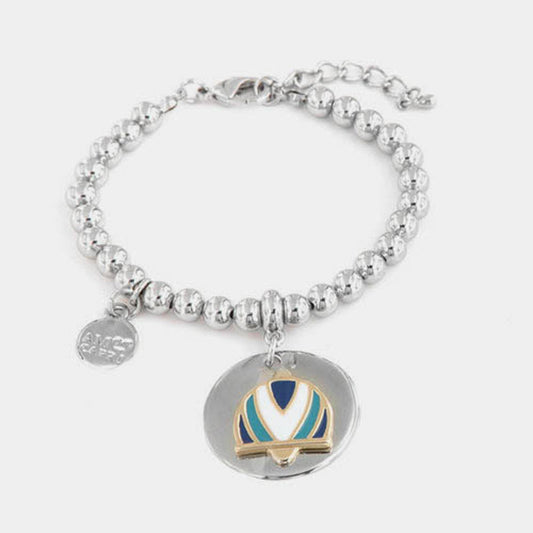 Bracciale in Metallo maglia a sfere, con medaglione,  simbolo campana, a rilievo