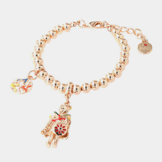 Bracciale in Metallo maglia a sfere, con pupo siciliano pendente, impreziosito da smalti colorati