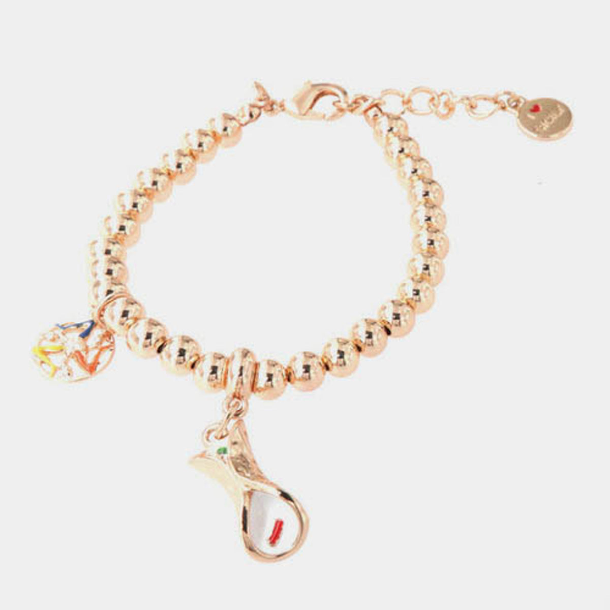 Bracciale in Metallo maglia a sfere, con cannolo siciliano pendente, impreziosito da smalti colorati